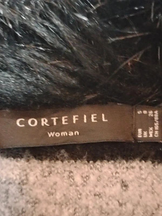 Cortefiel black Faux Fur Cardigan Coat UK 8