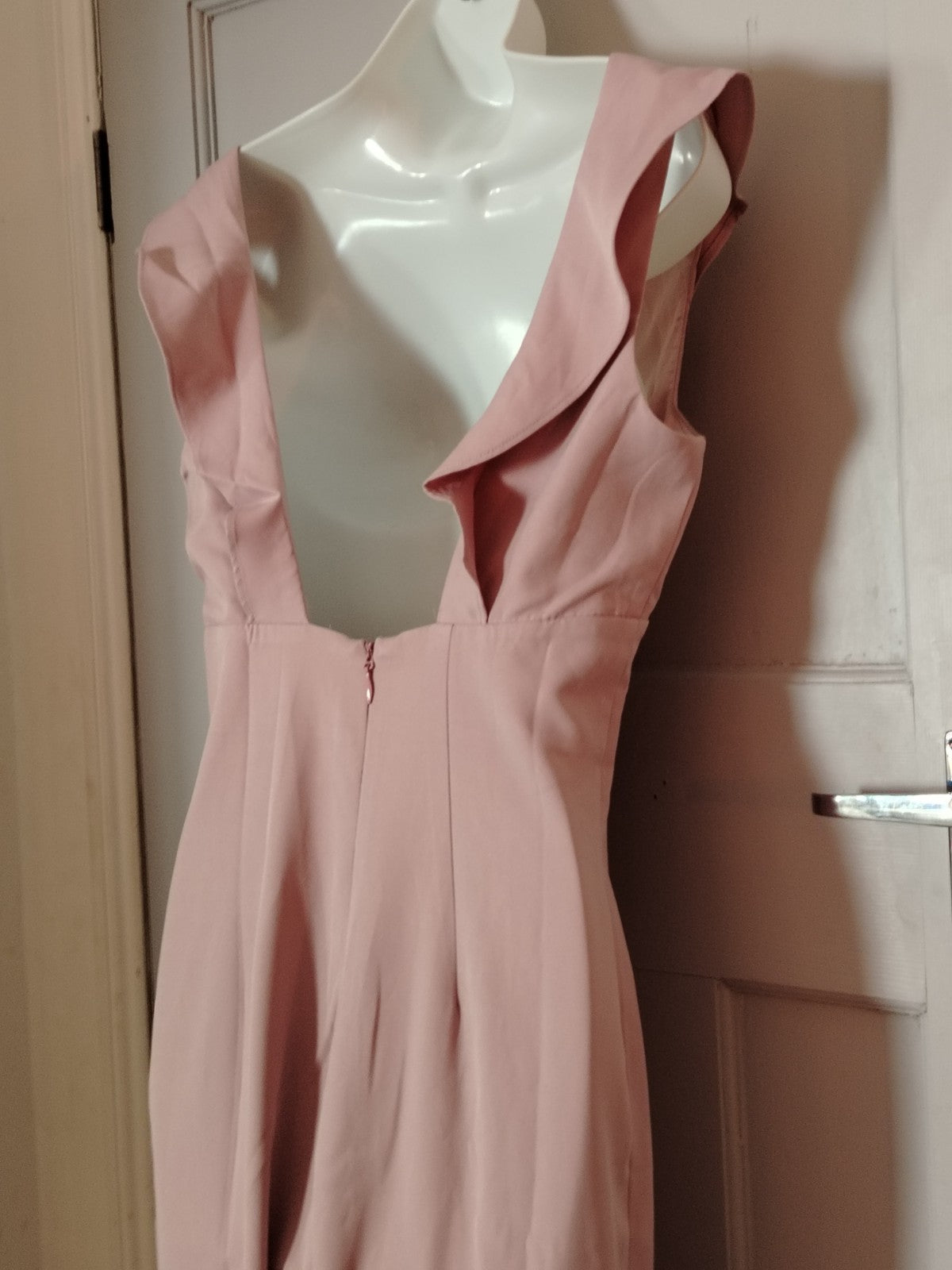 Chi Chi London Zuri Dress Mink Pink UK 12 Ruffle Fishtail High Low Evening Forma