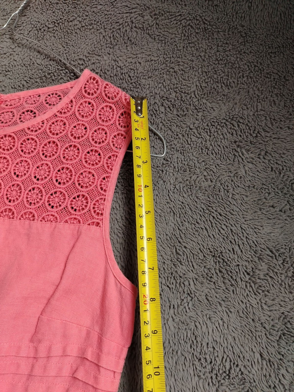 Monsoon Dress Womens 8 Linen Shift Sleeveless Crochet Lace Back Zip Coral Pink