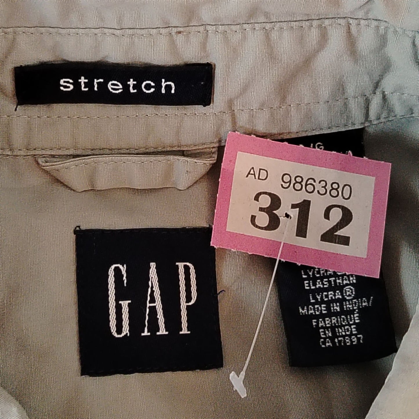 GAP Shirt Mens L Stretch Short Sleeve Button Up Light Khaki Cotton Spandex