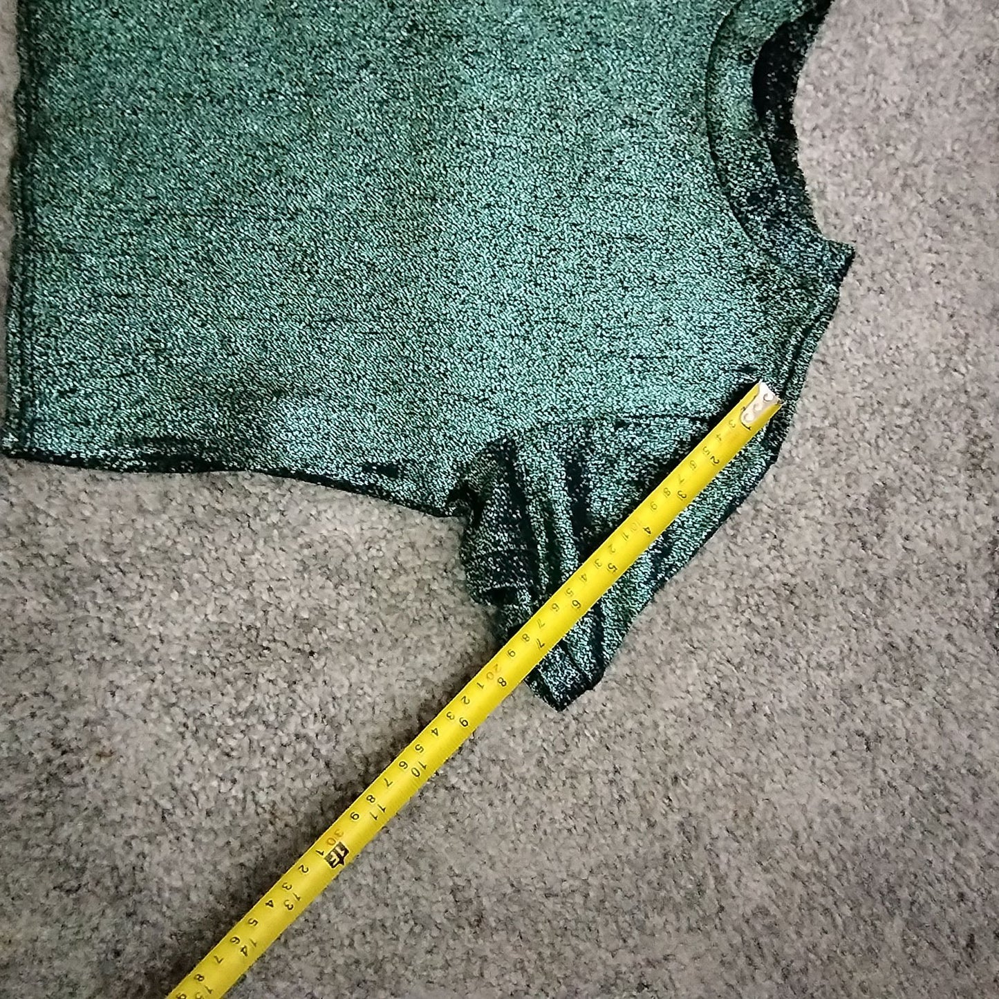 TOPSHOP Top Women's UK10 Green Metallic Cropped Short Sleeve Shimmer Party Tee