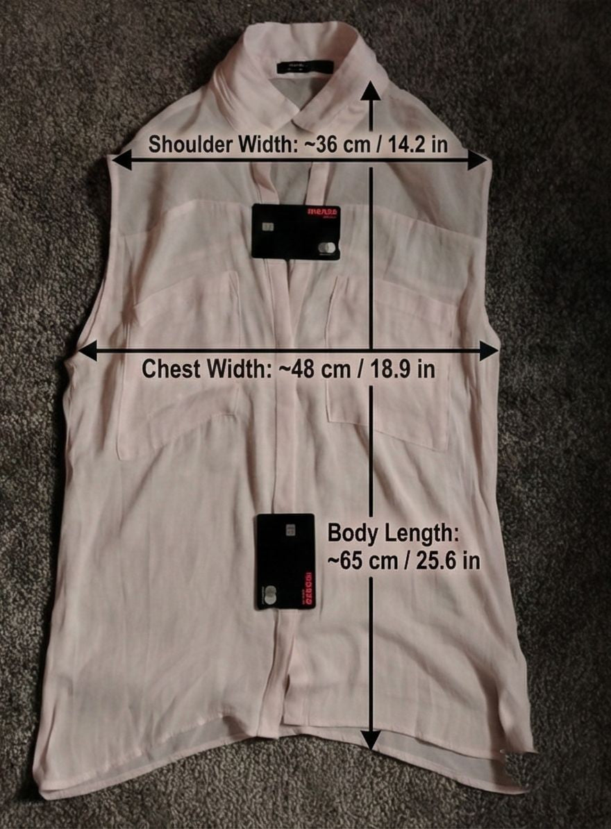 Sleeveless Button Front Blouse Womens Sheer Light Pink Collared Pocket Casual