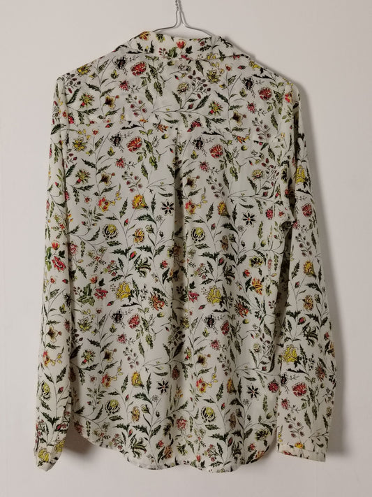 Pre-Loved Elodie Shirt Women's M Floral Long Sleeve Button Front Lightweight White
