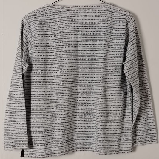 Pre-Loved Country Rose Long Sleeve Jumper Women's M Cotton Stripe Floral Button White Crew