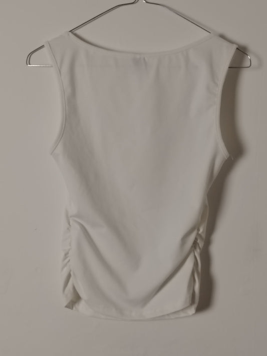 Pre-Loved SHEIN Top Womens XS White Square Neck Sleeveless Stretch Tank Top Ruched Sides