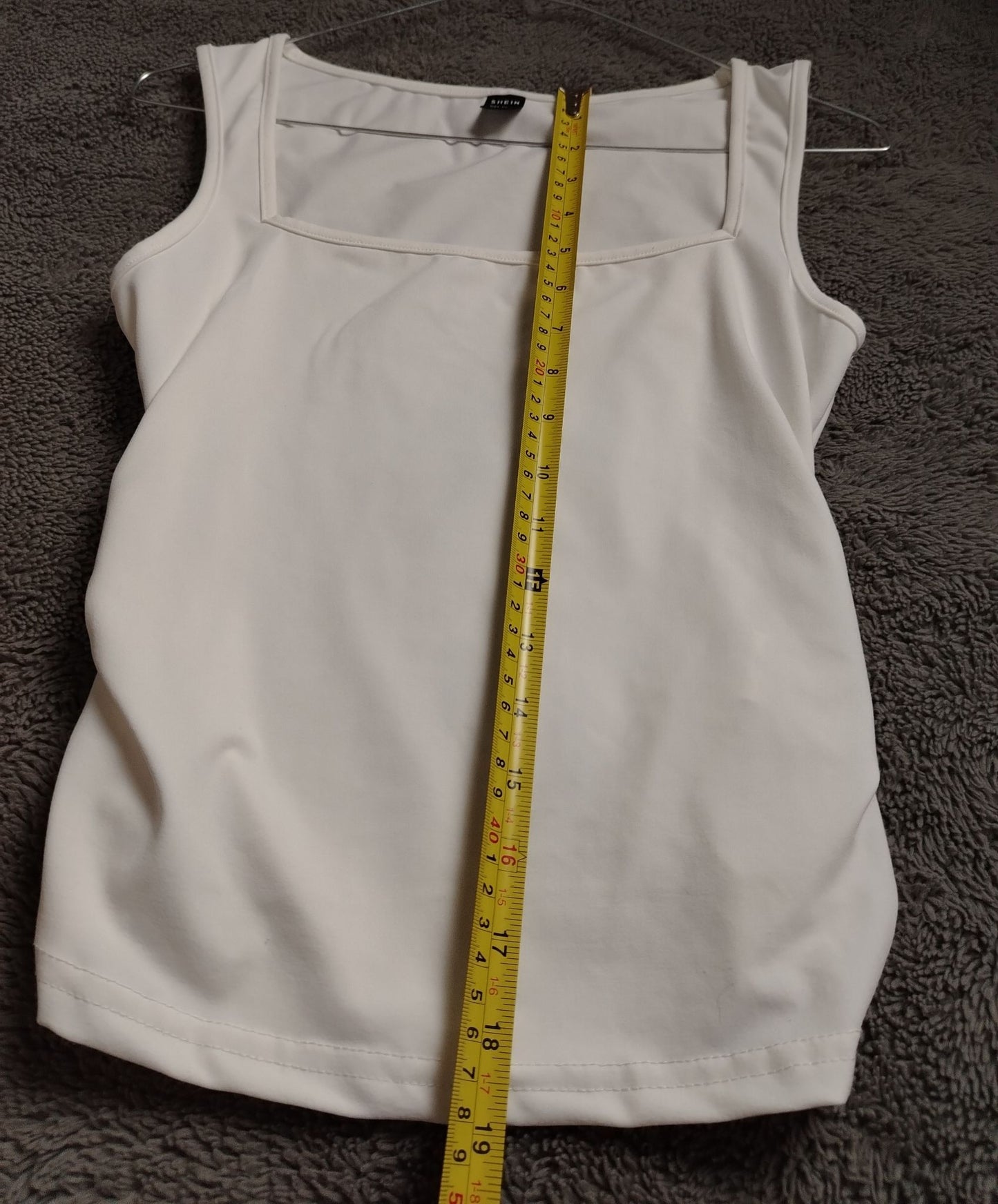 Pre-Loved SHEIN Top Womens XS White Square Neck Sleeveless Stretch Tank Top Ruched Sides