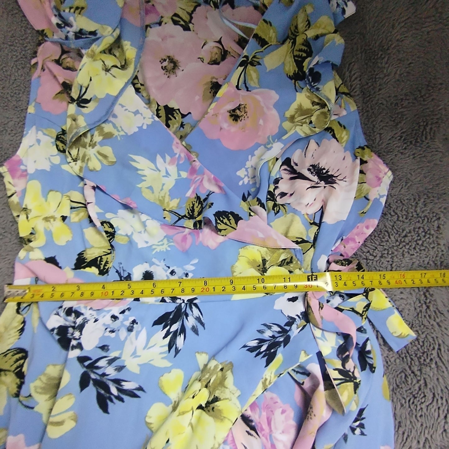 Pre-Loved Kaleidoscope Dress Womens UK 16 Blue Floral Wrap Maxi Ruffle Tie Waist Cap Sleeve