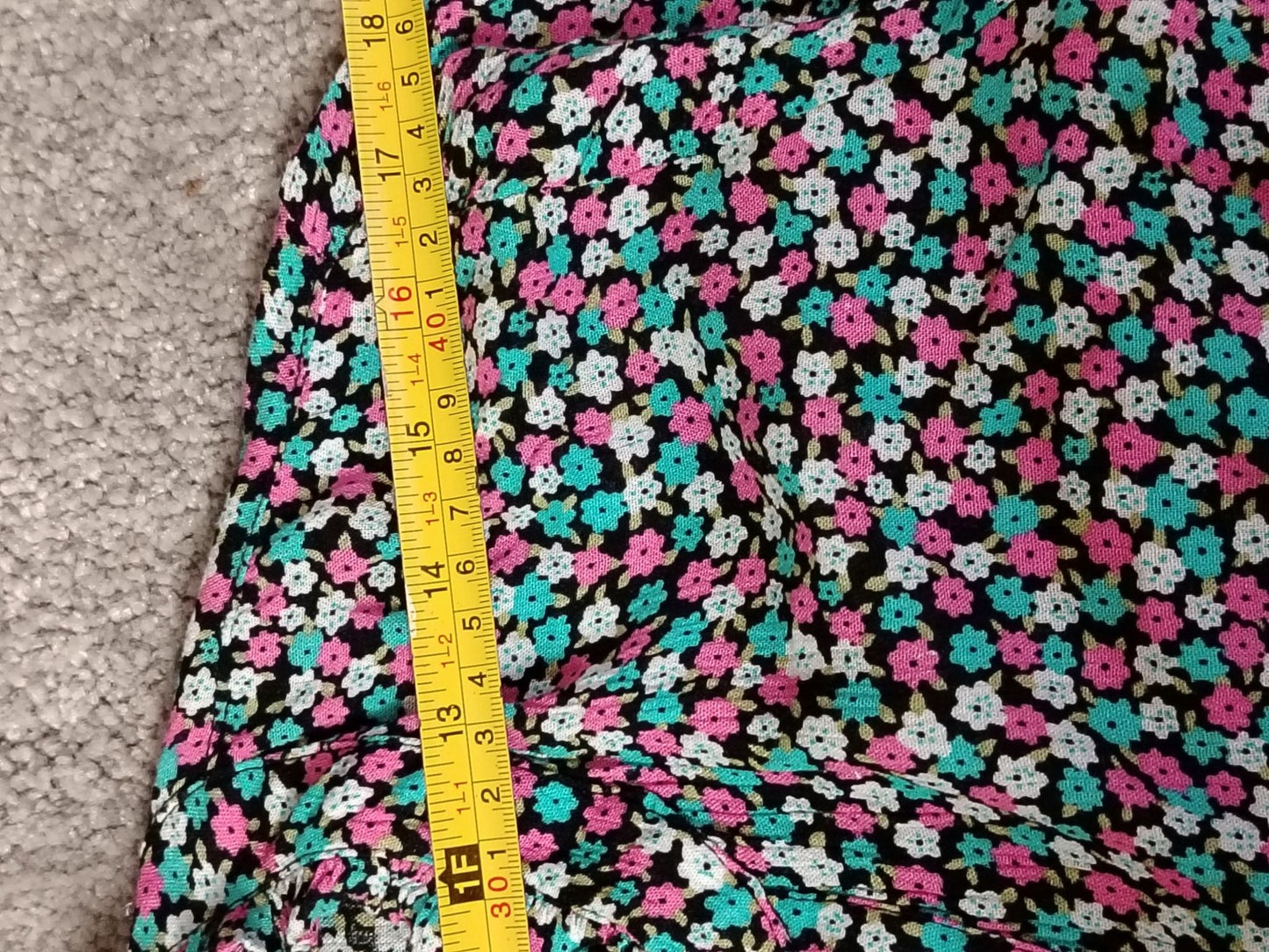 KAFFE Dress Womens 42 Floral Tiered V-Neck Bell Sleeve Empire Black Pink Teal