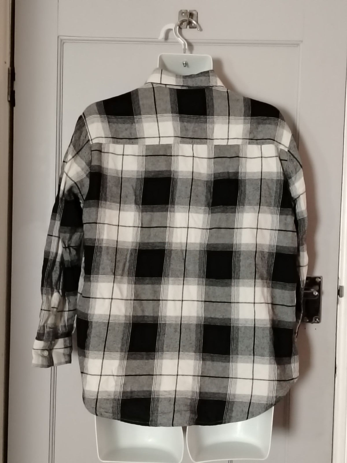 Joe Browns Shirt Women L Black White Plaid Long Sleeve Tunic Button Up Boyfriend