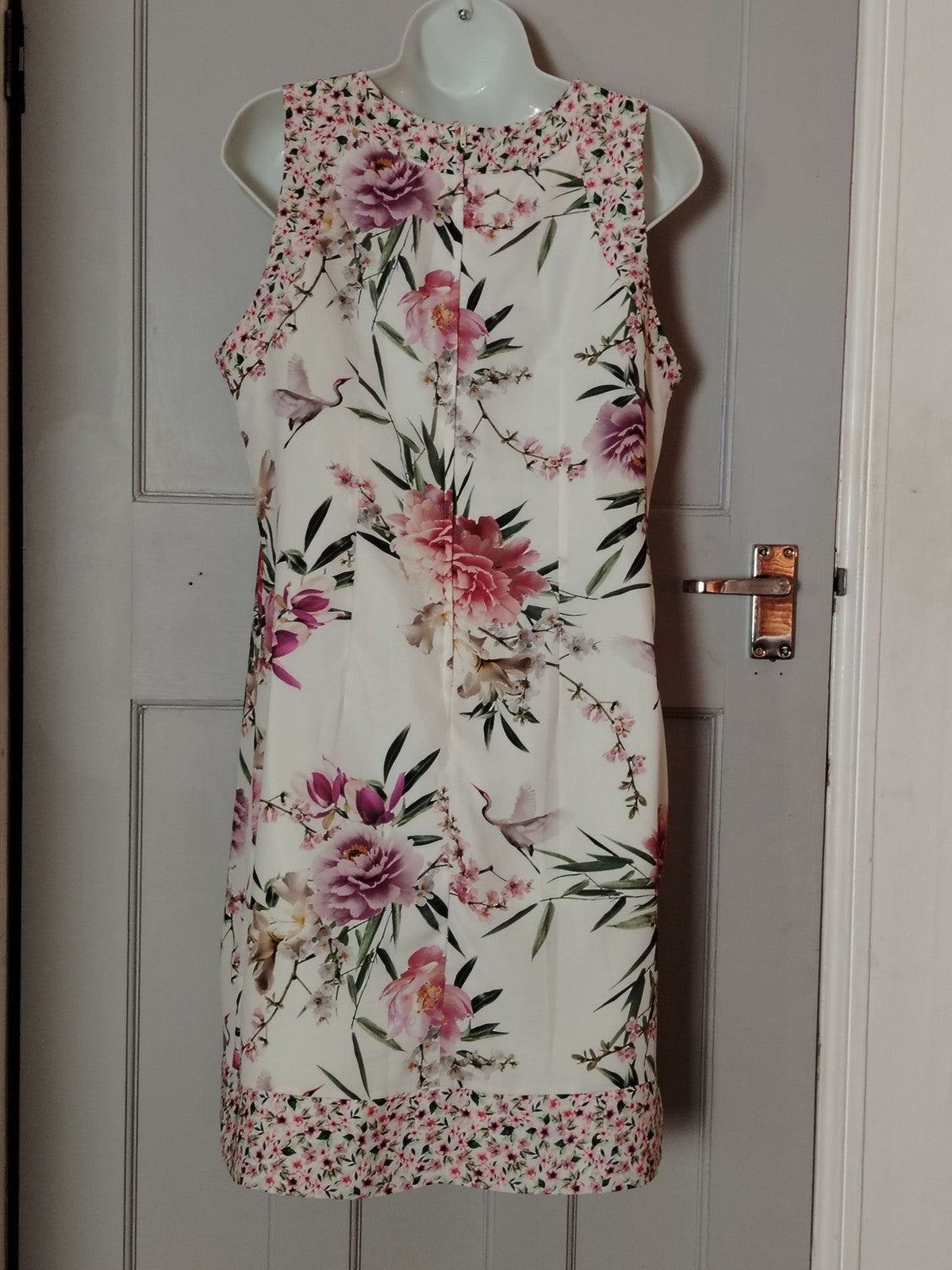 Wallis Dress Women's UK12 Floral Sheath Sleeveless White Pink Print Shift Summer