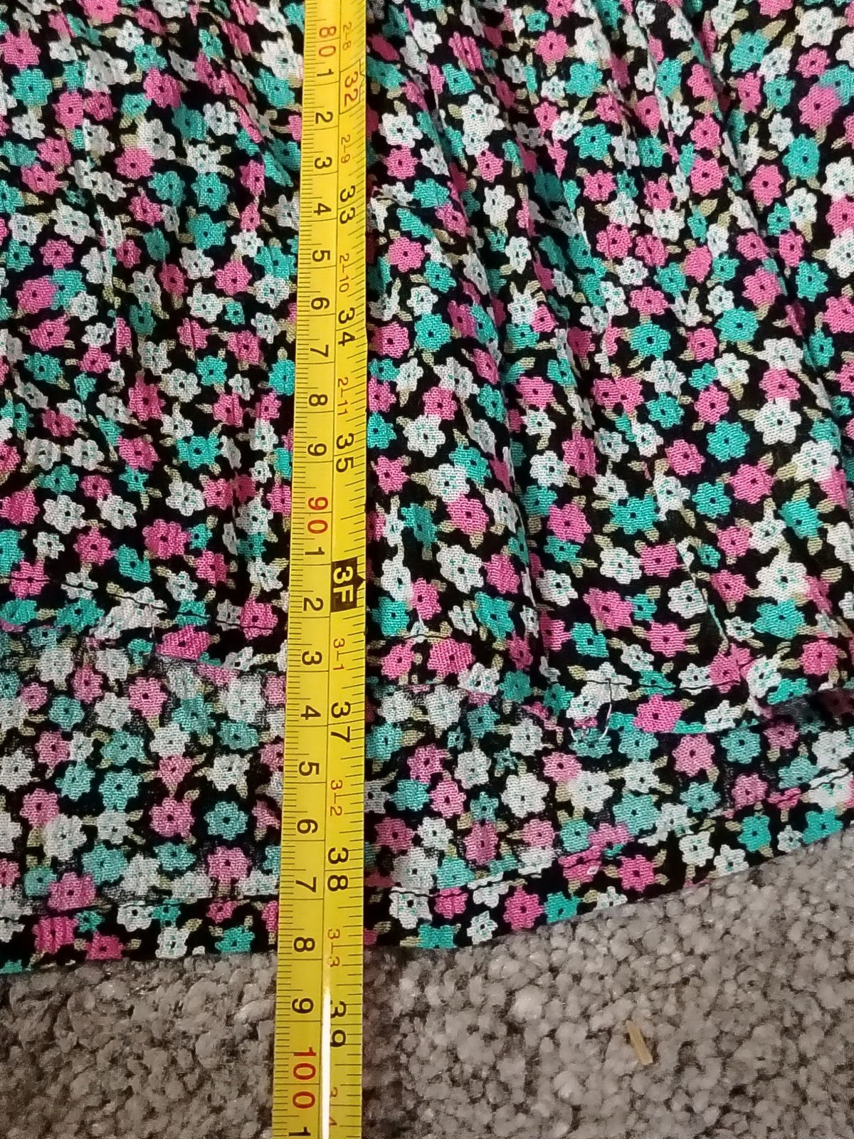 KAFFE Dress Womens 42 Floral Tiered V-Neck Bell Sleeve Empire Black Pink Teal