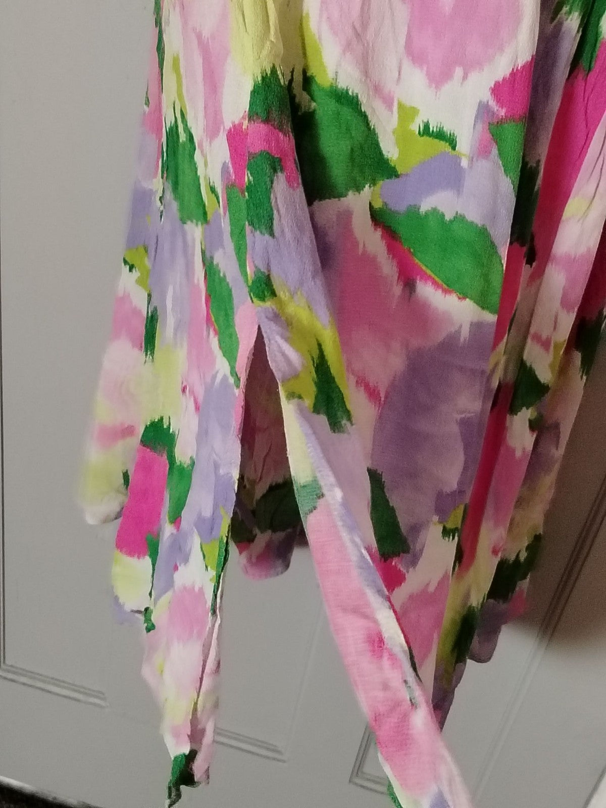 Primark Dress Womens 12 V Neck Midi Short Sleeve Floral Pink Green Lavender