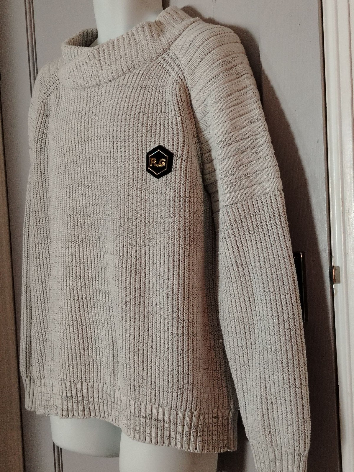 Zufgree Sweater Womens XL Oatmeal Chunky Mock Neck Pullover Knit Long Sleeve