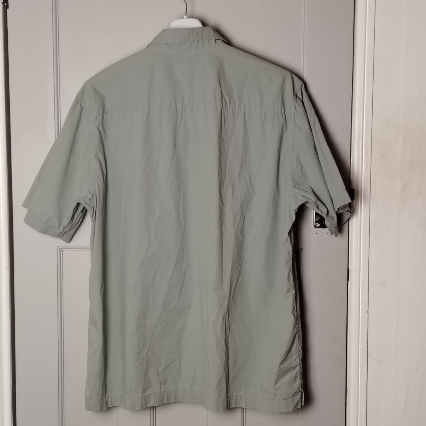 GAP Shirt Mens L Stretch Short Sleeve Button Up Light Khaki Cotton Spandex
