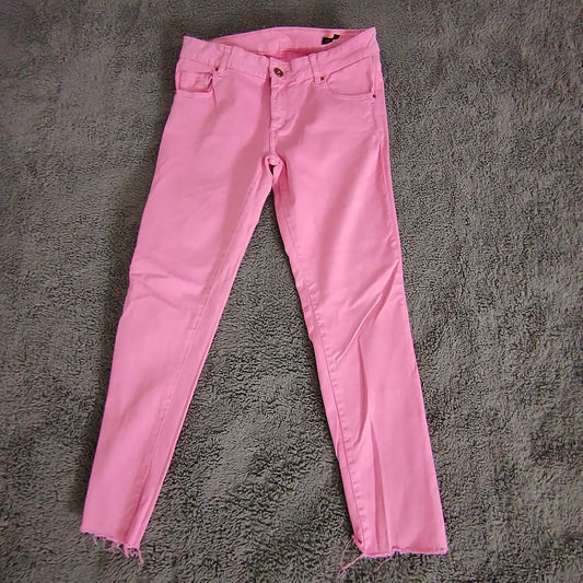 Womens Pink Slim Fit Skinny Jeans Raw Hem Stretch 97% Cotton 3% Elastane Casual