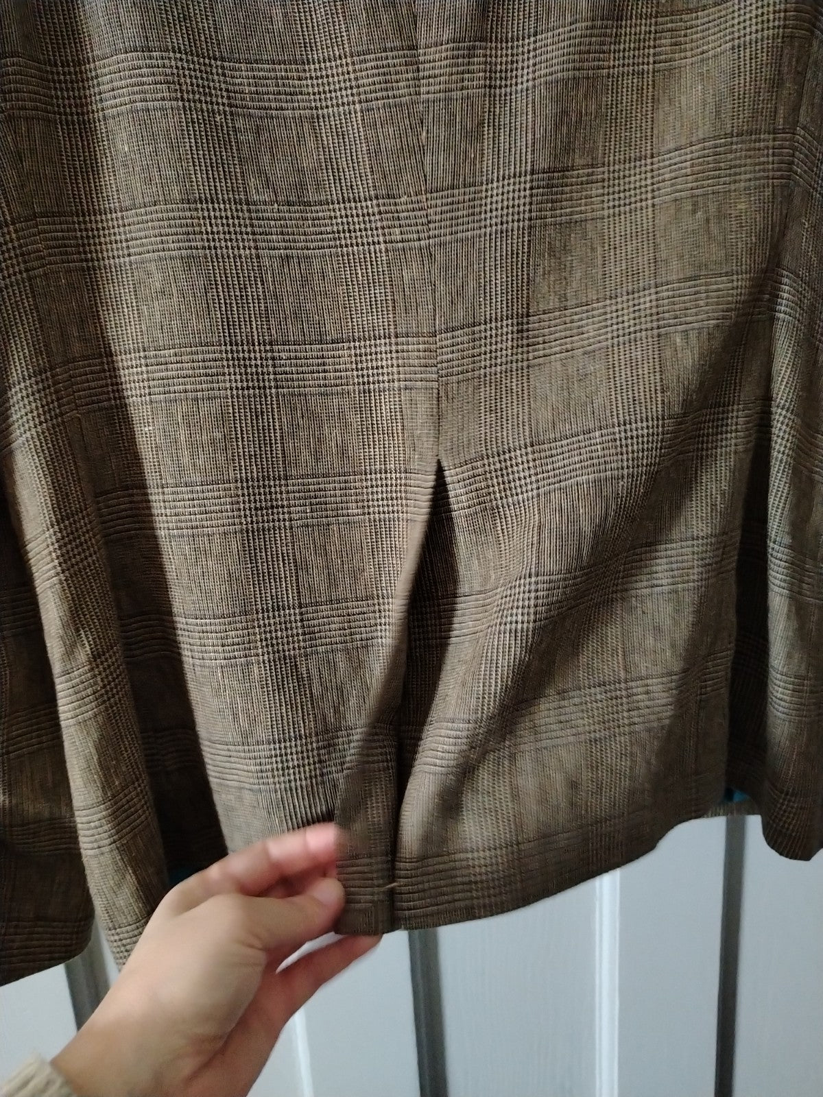 Feraud vintage brown check wool blend blazer jacket size tall L XL very good