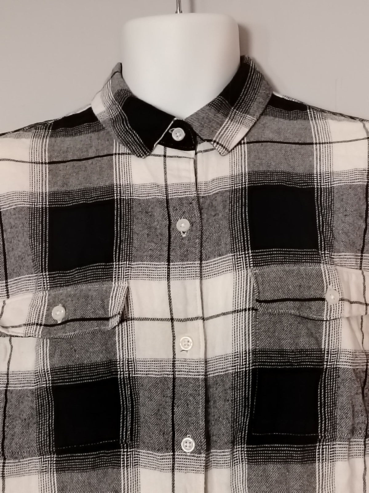 Joe Browns Shirt Women L Black White Plaid Long Sleeve Tunic Button Up Boyfriend