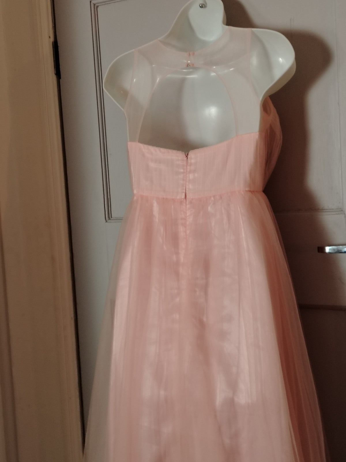iEFiEL Pink Tulle Maxi Dress Size 12 Prom Bridesmaid Formal Evening Gown Ruched