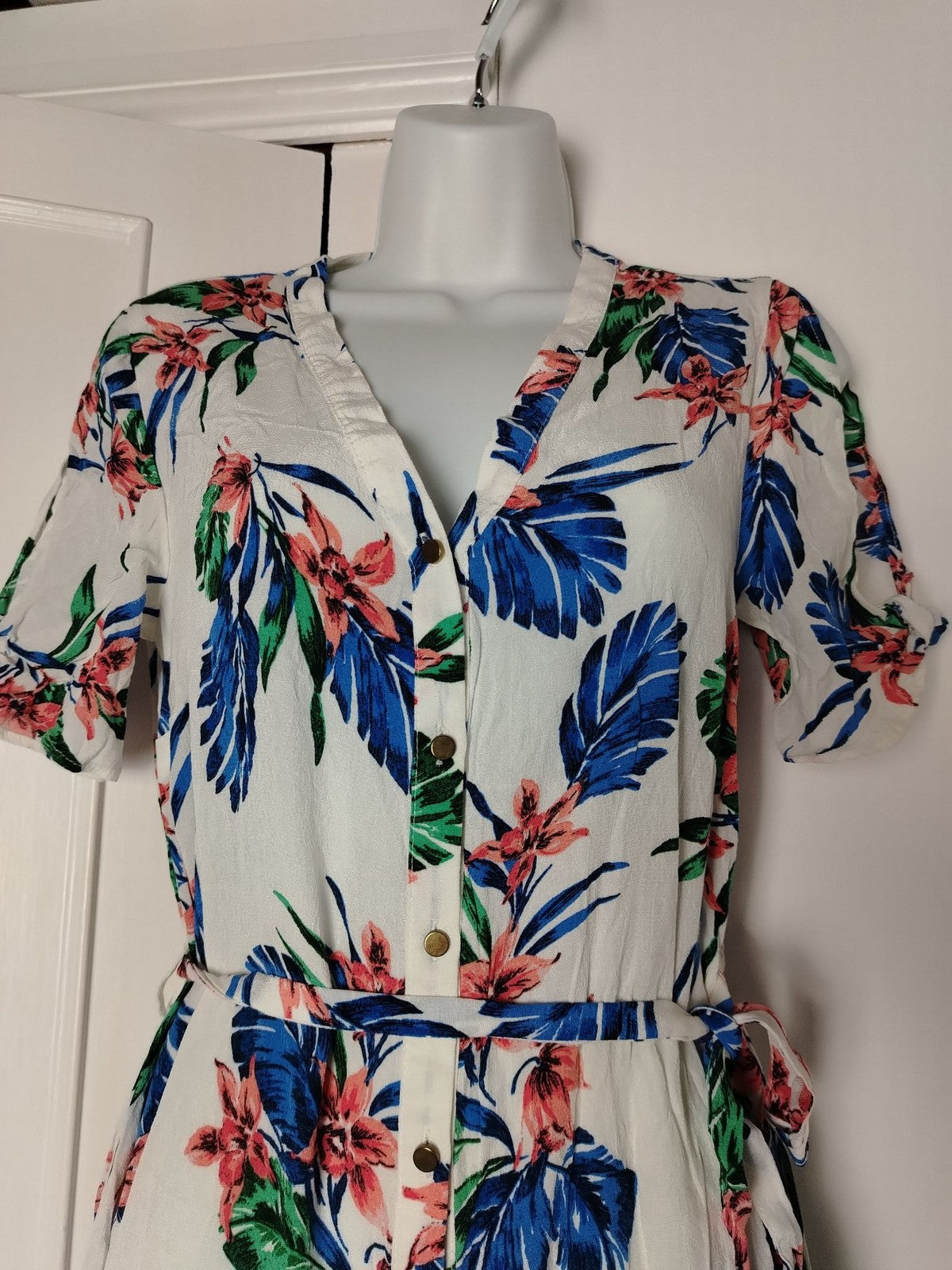 F&F Dress Womens UK 10 Floral Shirt Dress Sleeve Button Front Belted Viscose