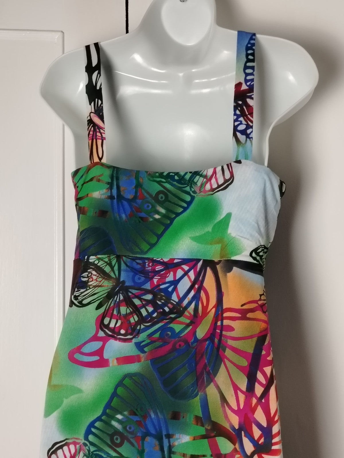 DODO Maxi Dress Womens 16 Butterfly Print Multicolour Spaghetti Strap Empire