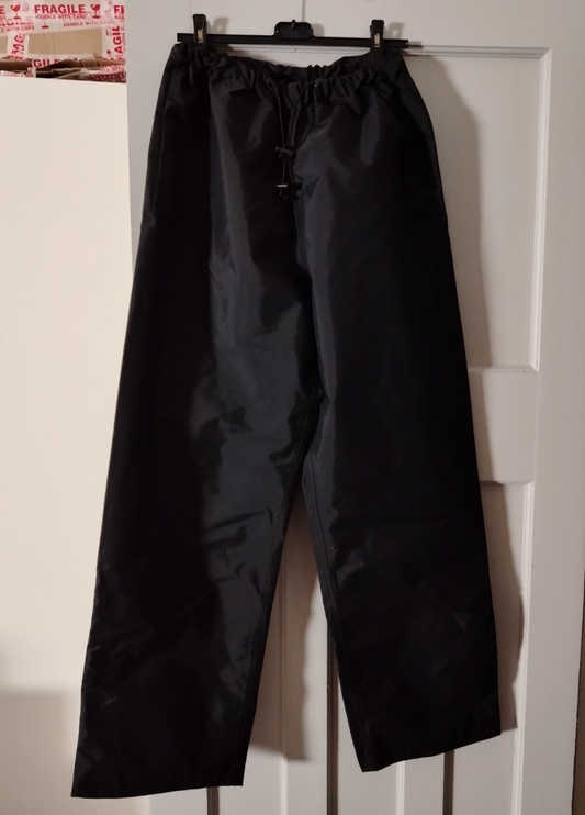 Mens Waterproof Over Trousers Black Size Large Elastic Waist Rain Pants Hiking F
