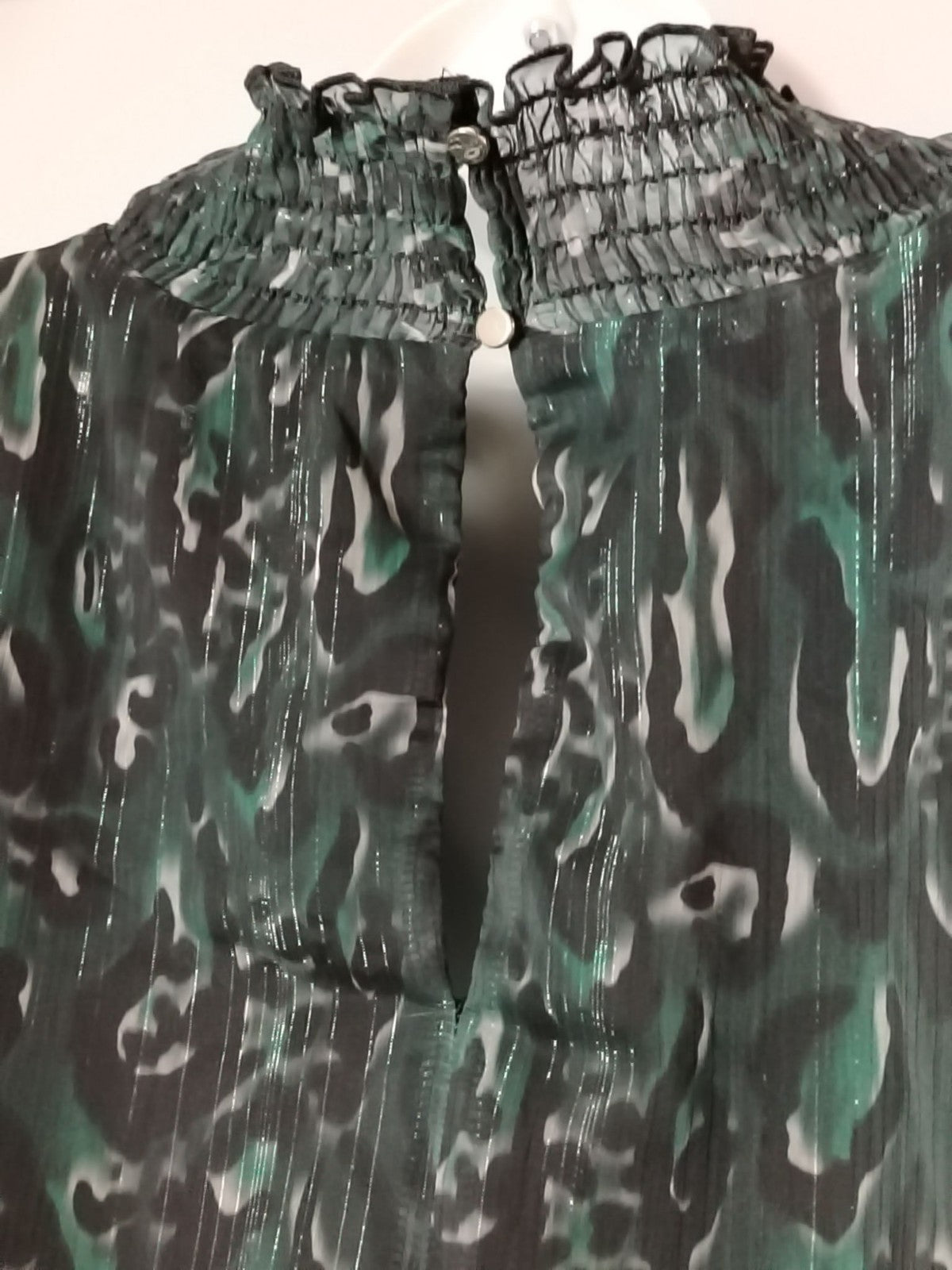 Yours London Blouse Womens UK 30-32 Green Sheer Cold Shoulder Smocked Sleeve