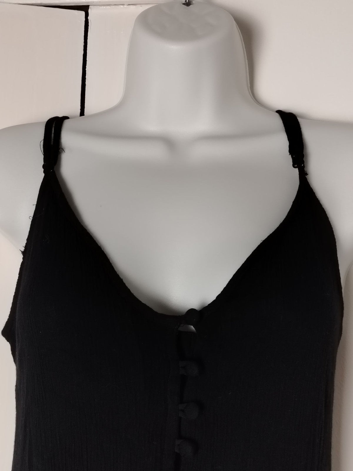 Womens Black Maxi Slip Dress Button Front Spaghetti Straps Cutout Back Crinkle