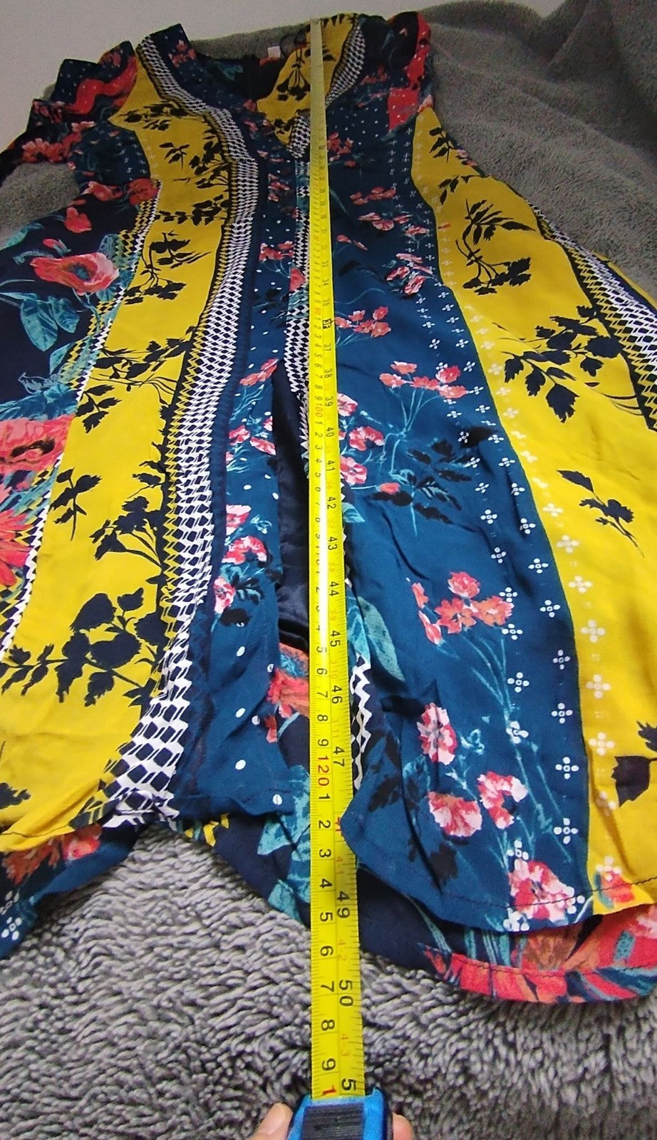 Monsoon Dress Womens UK 18 Floral Button Front V-Neck Maxi Teal Long Sleeve