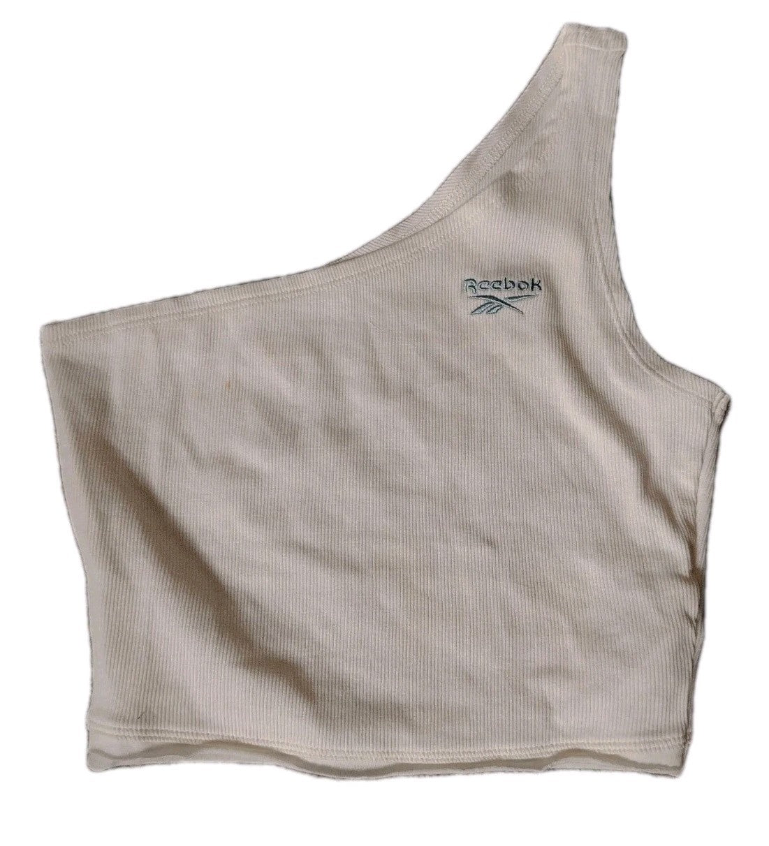 Reebok One Shoulder Crop Top Cream Ribbed Size XS UK 4-6 BNWT Embroidered Logo