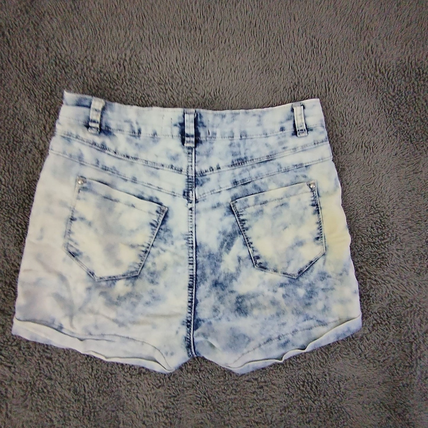 New Look Denim Shorts Girls 13 Acid Wash Button Fly High Rise Blue Stretch