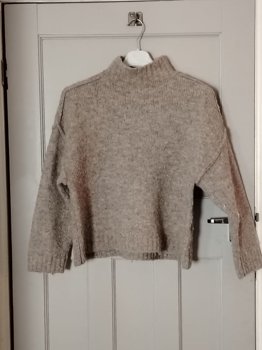 Urban Outfitters Sweater Womens S Mock Neck Cropped Boxy Knit Beige