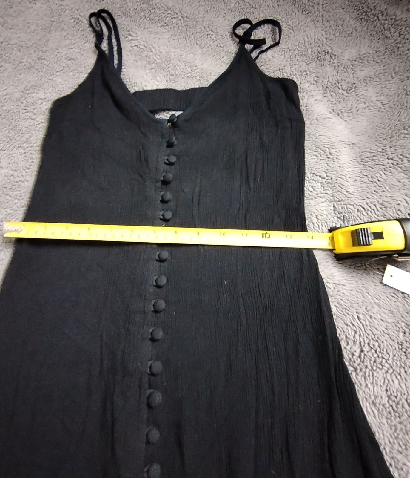 Womens Black Maxi Slip Dress Button Front Spaghetti Straps Cutout Back Crinkle