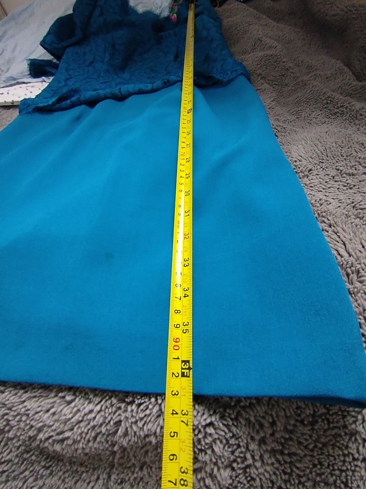 Adrianna Papell Dress Womens UK 12 Teal Lace Overlay V Neck 3/4 Sleeve Formal