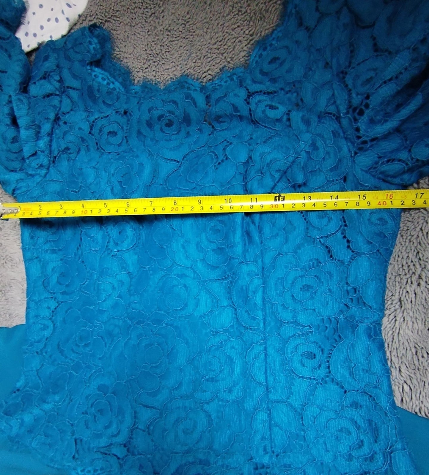 Adrianna Papell Dress Womens UK 12 Teal Lace Overlay V Neck 3/4 Sleeve Formal