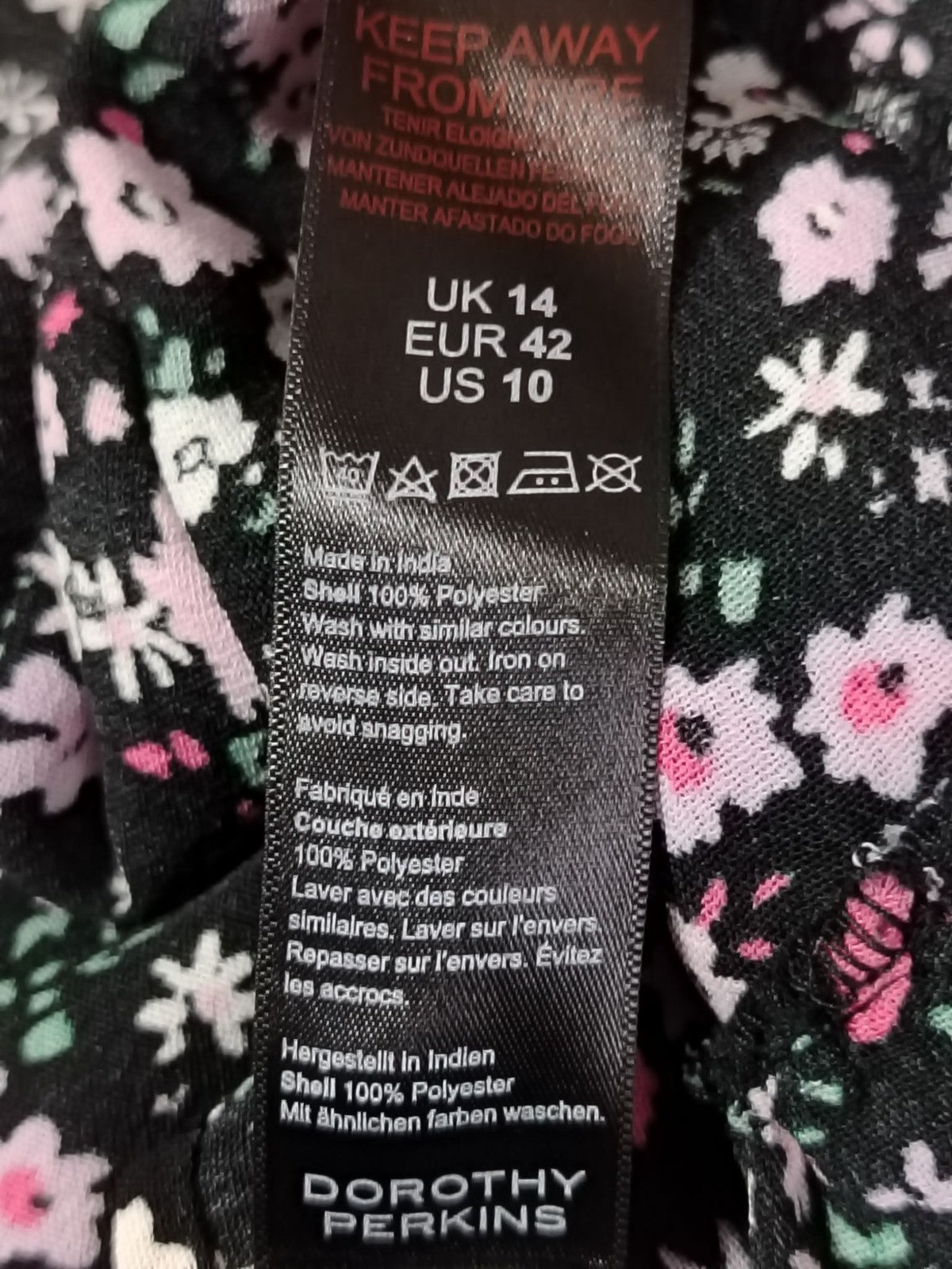 Dorothy Perkins Dress Womens UK14 US10 Black Pink Floral Puff Sleeve Ruffle