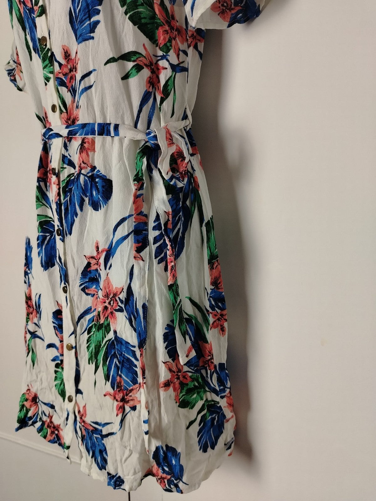 F&F Dress Womens UK 10 Floral Shirt Dress Sleeve Button Front Belted Viscose
