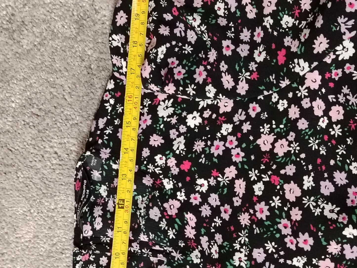 Dorothy Perkins Dress Womens UK14 US10 Black Pink Floral Puff Sleeve Ruffle