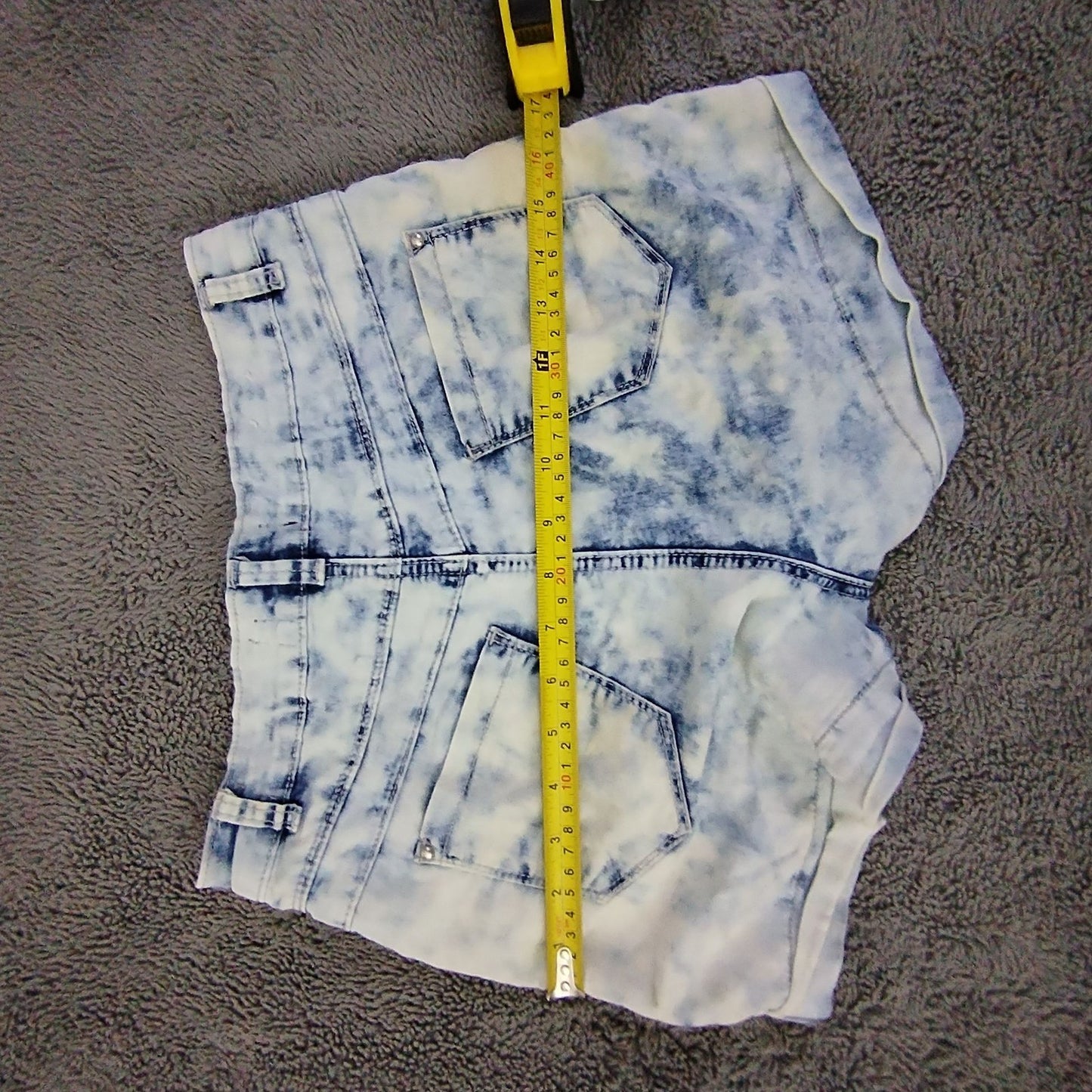 New Look Denim Shorts Girls 13 Acid Wash Button Fly High Rise Blue Stretch