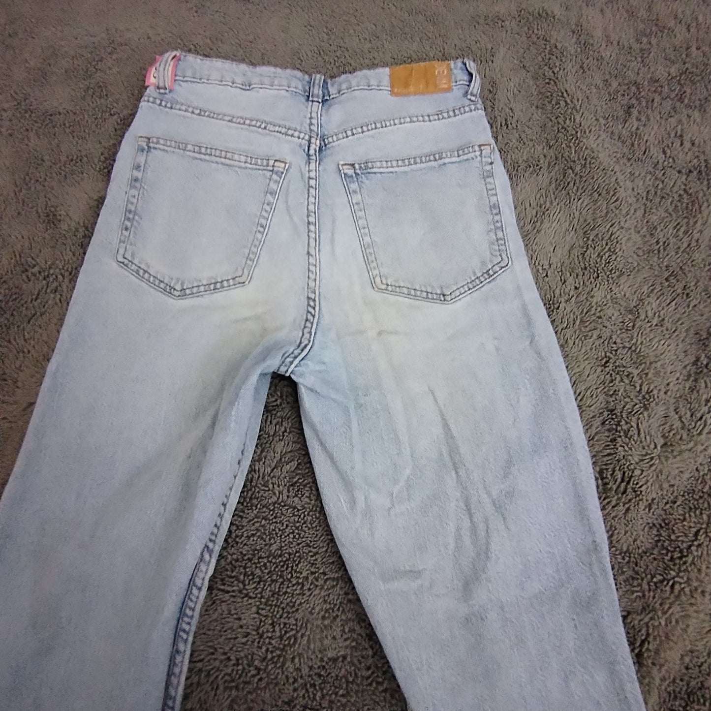 Bershka Jeans Womens 6 Mom Slim Light Blue Faded Stretch Zip Fly Pocket Casual