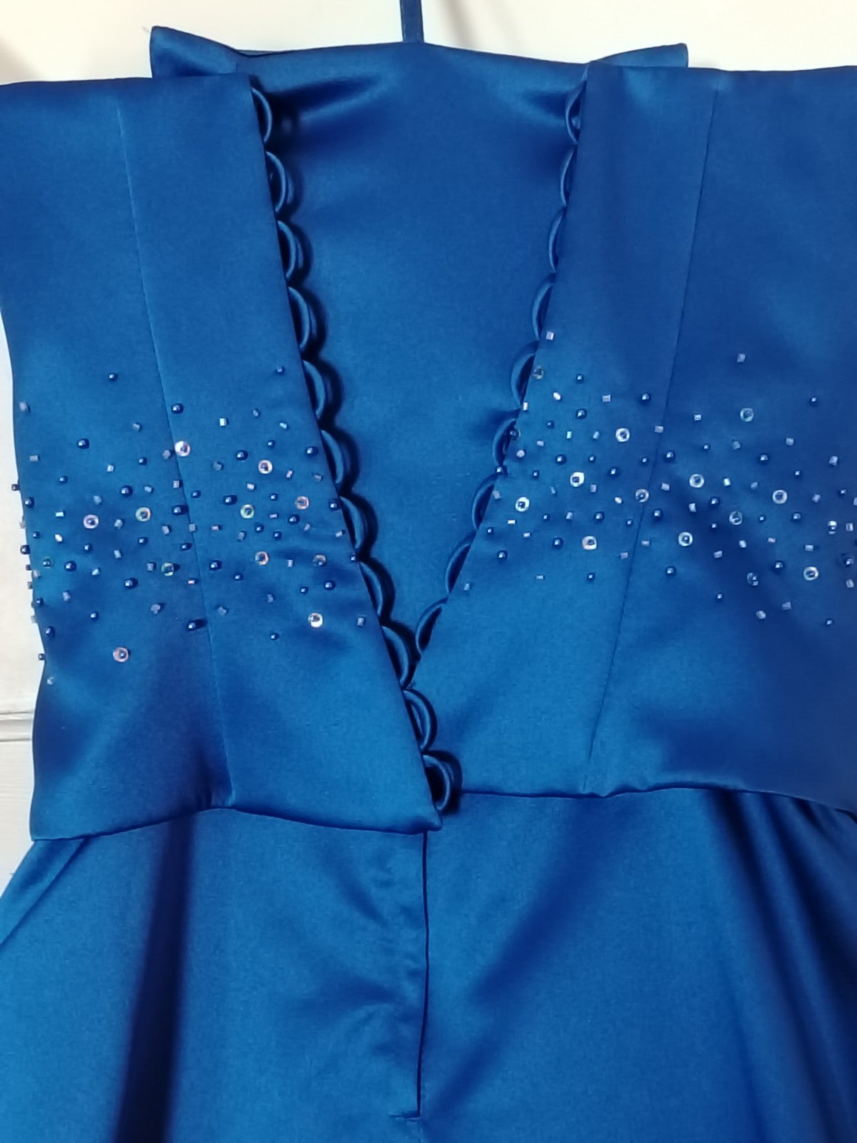 Romantica Royal Blue Satin Evening Prom Dress Beaded Corset Maxi Approx UK 8
