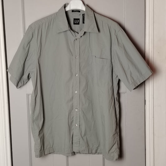 GAP Shirt Mens L Stretch Short Sleeve Button Up Light Khaki Cotton Spandex