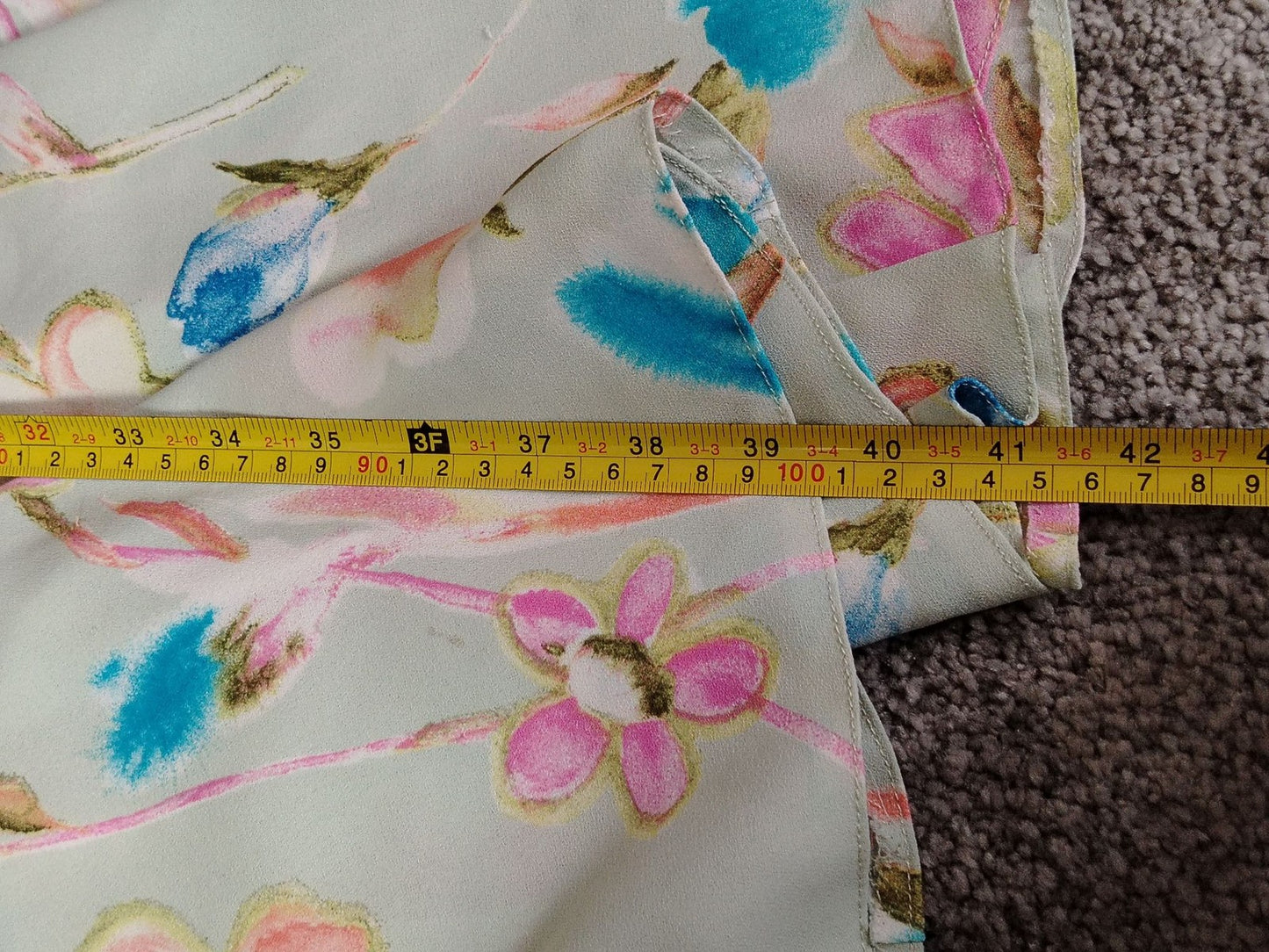 Floral Midi Dress Womens M Pastel Mint Green Watercolor Flower V-Neck Buttons