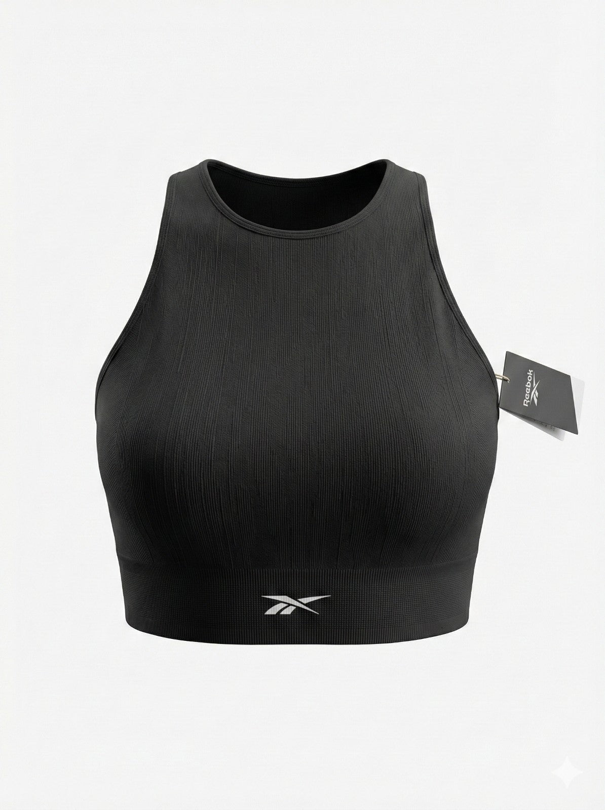 Reebok Women's Black Ribbed High Neck Sports Bra Crop Top Size XS (UK 4-6) BNWT