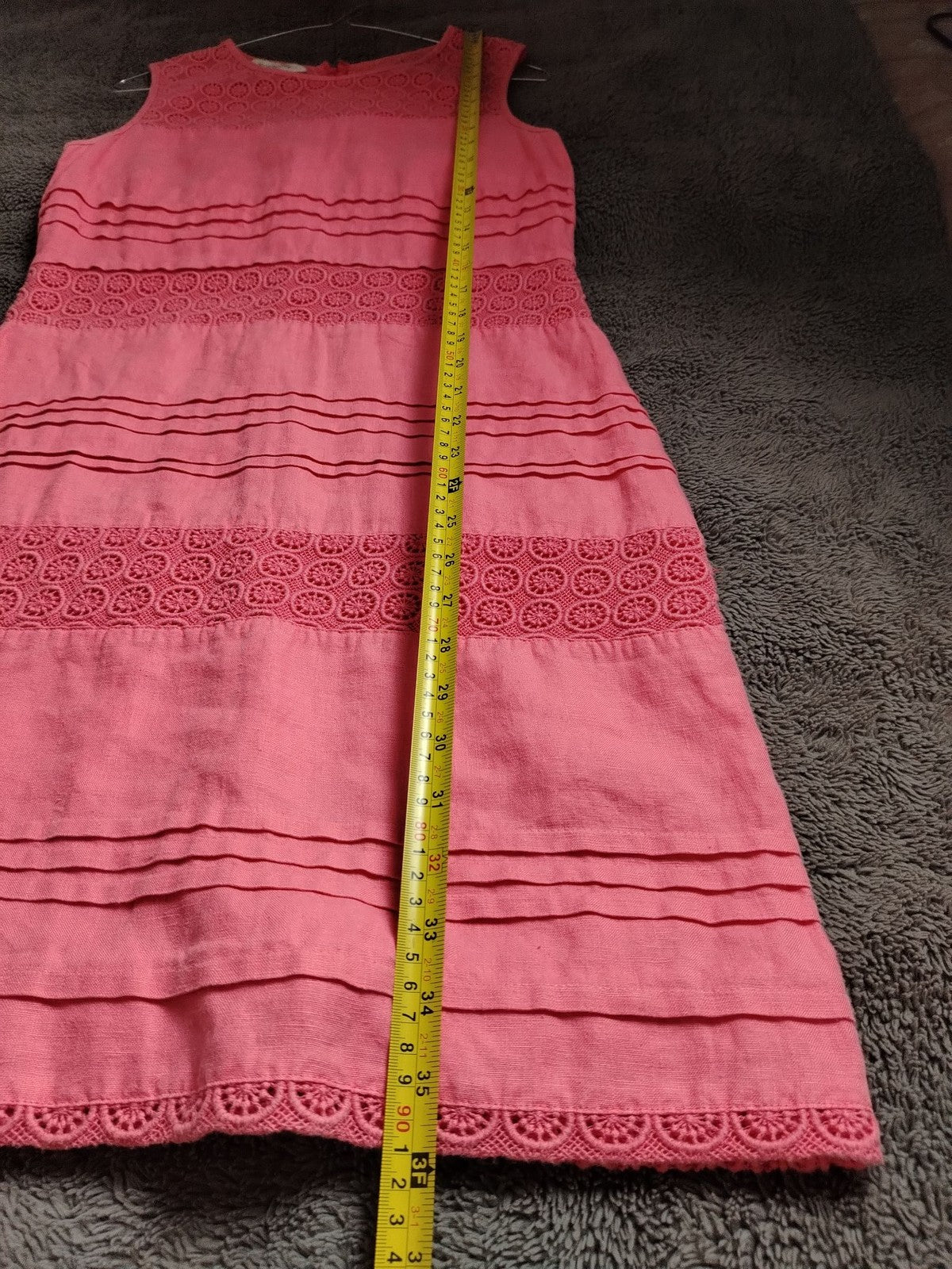Monsoon Dress Womens 8 Linen Shift Sleeveless Crochet Lace Back Zip Coral Pink