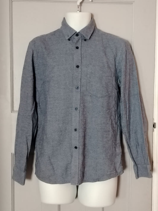 M&S Shirt Mens S Brushed Cotton Long Sleeve Button Front Chest Pocket Light Blue