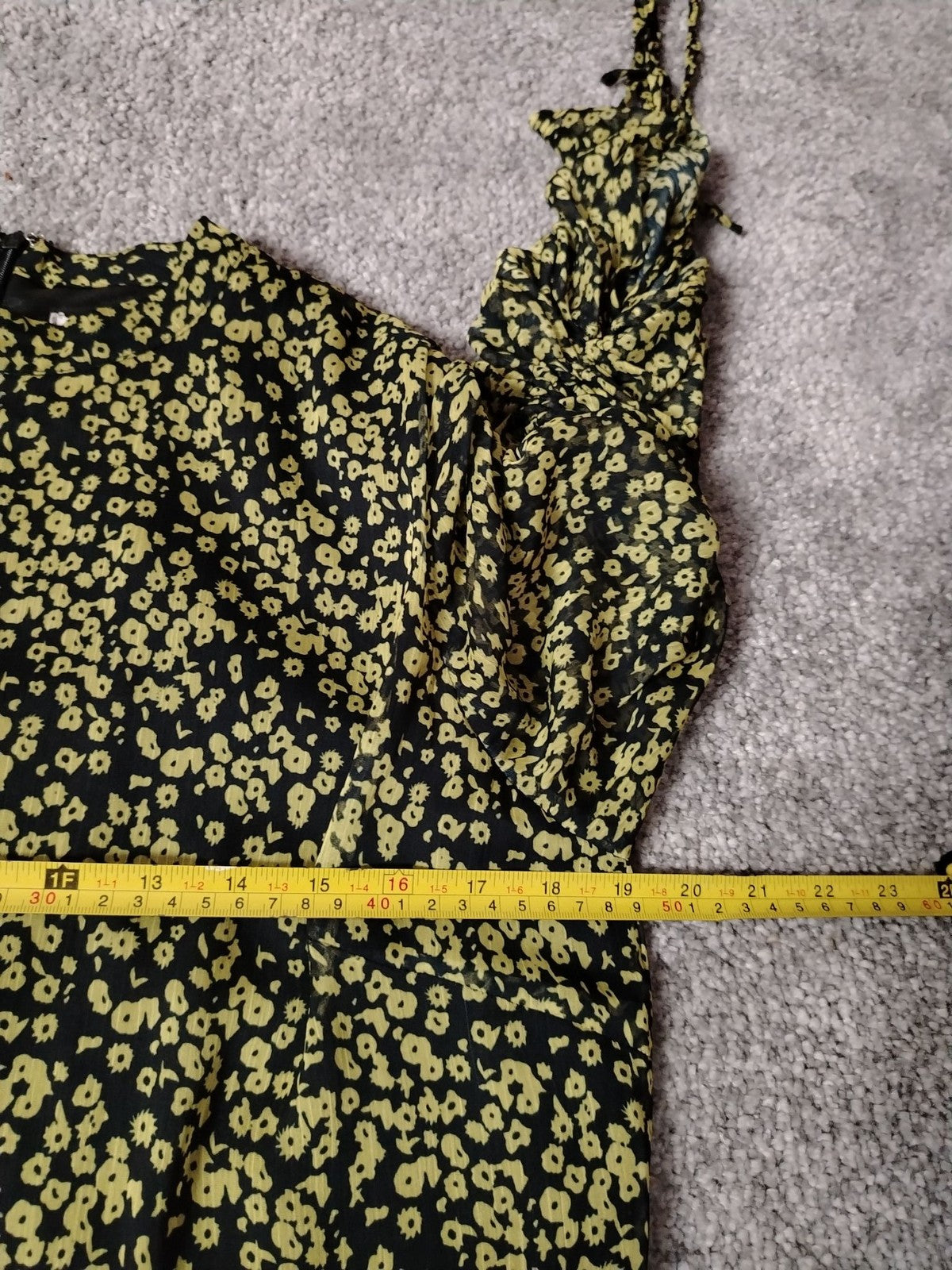Glamorous Dress Womens S Black Yellow Floral Midi Ruffle Puff Sleeve Tie Waist