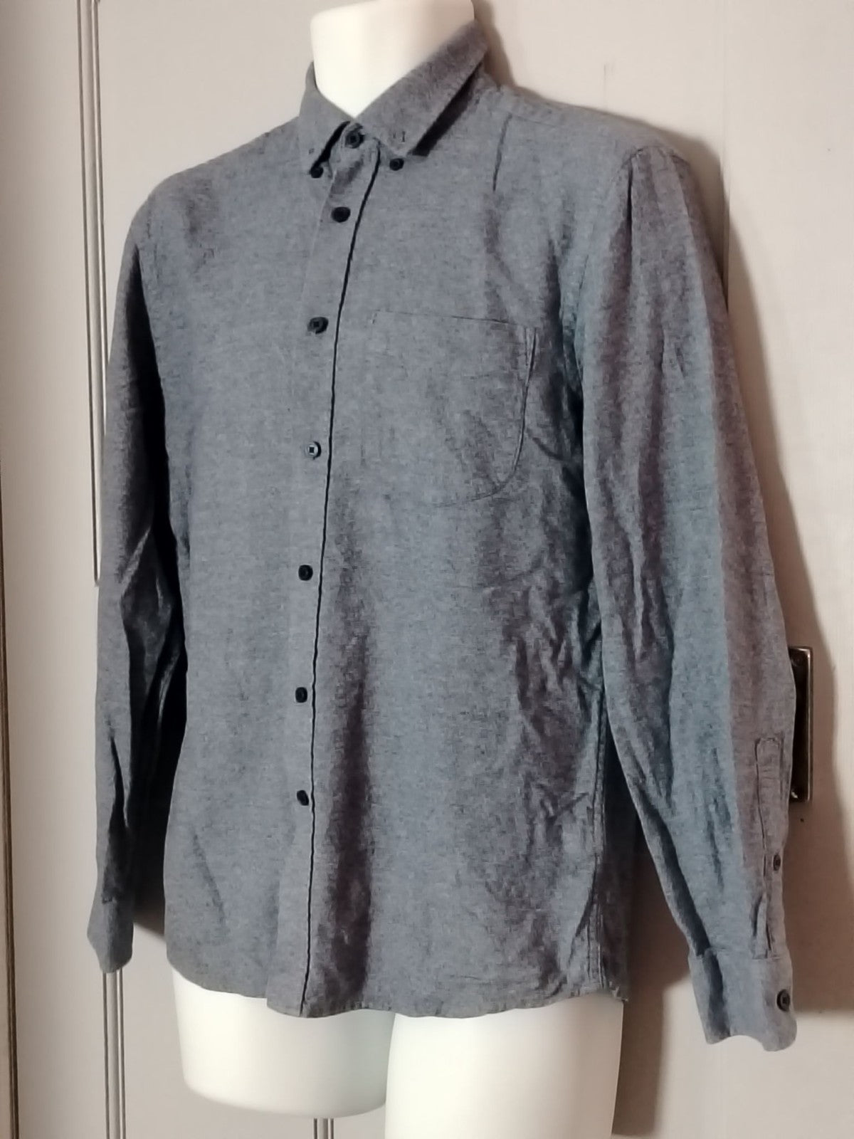 M&S Shirt Mens S Brushed Cotton Long Sleeve Button Front Chest Pocket Light Blue