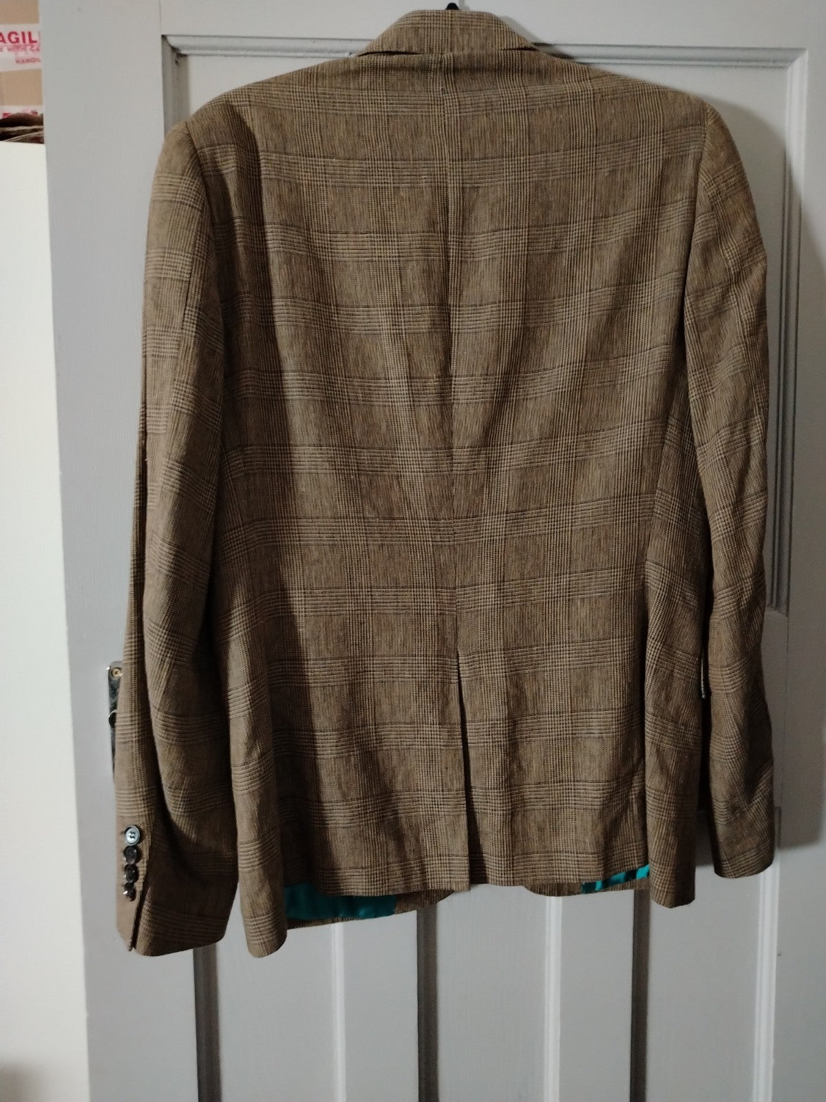 Feraud vintage brown check wool blend blazer jacket size tall L XL very good