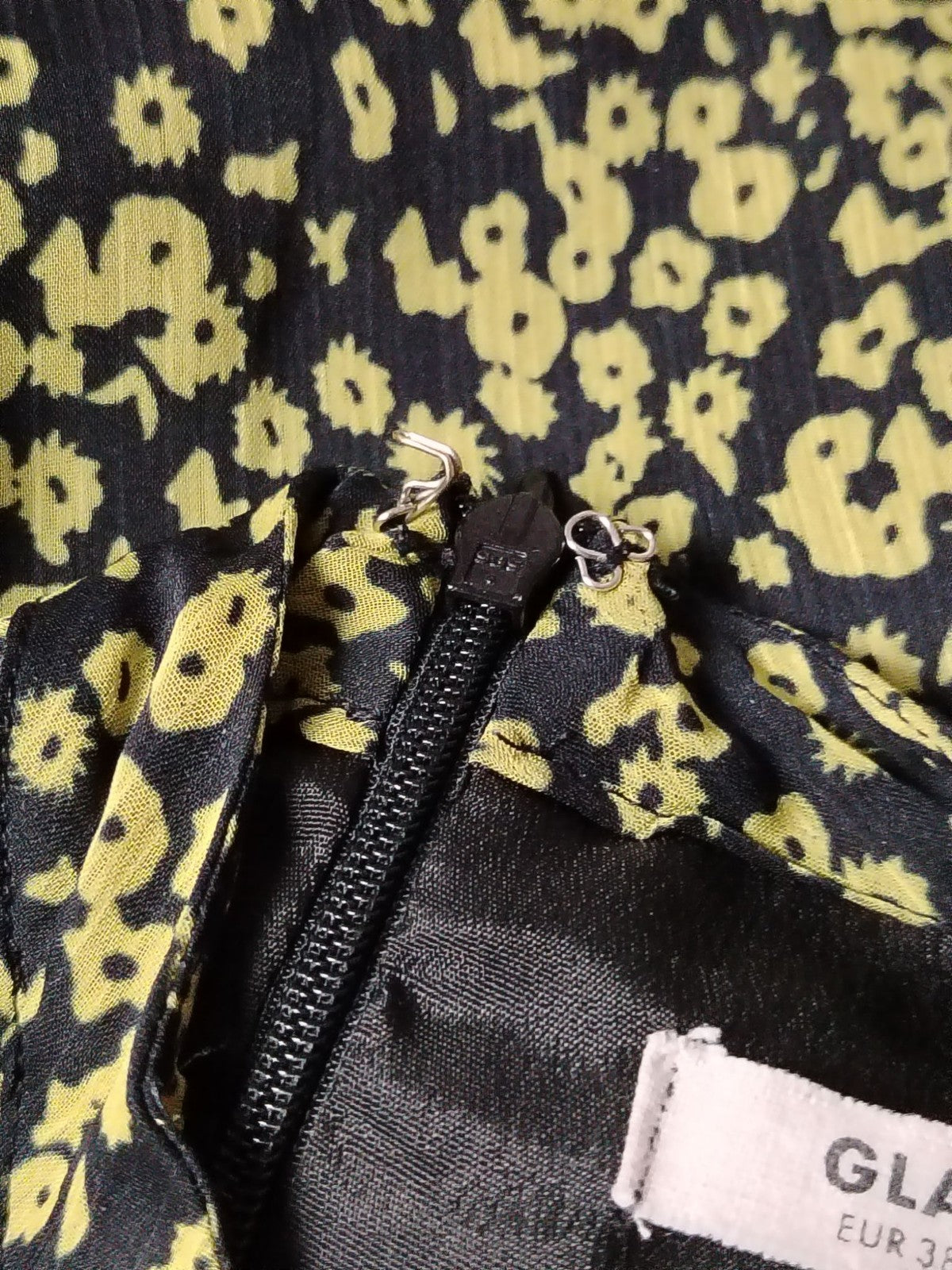 Glamorous Dress Womens S Black Yellow Floral Midi Ruffle Puff Sleeve Tie Waist