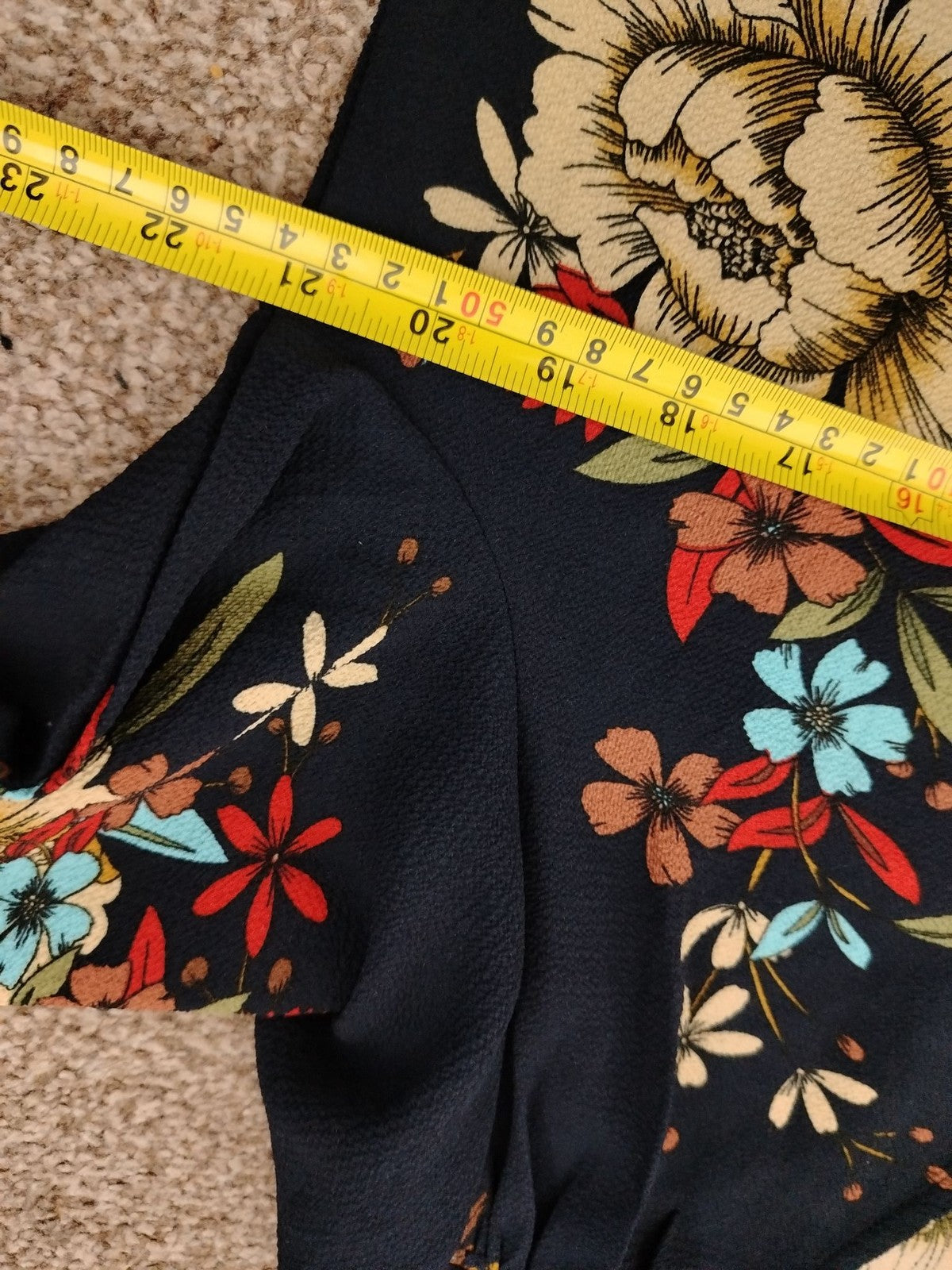 Jacqueline de Yong Dress Womens 40 Navy Floral V Neck Long Sleeve Boho Shift